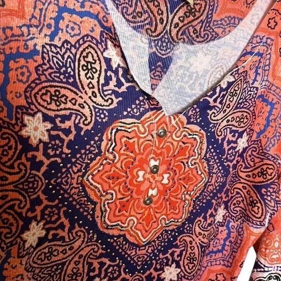 ONE WORLD,Energe,tunic top,women Medium .NWOT,embellished,beads,artsy,multicolor - Picture 7 of 16
